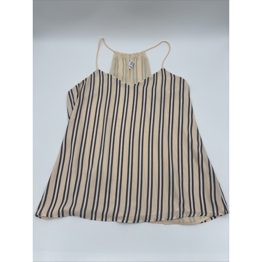 Express Women's Striped Sleeveless Blouse Halter Tank Top Size Large Beige Gray